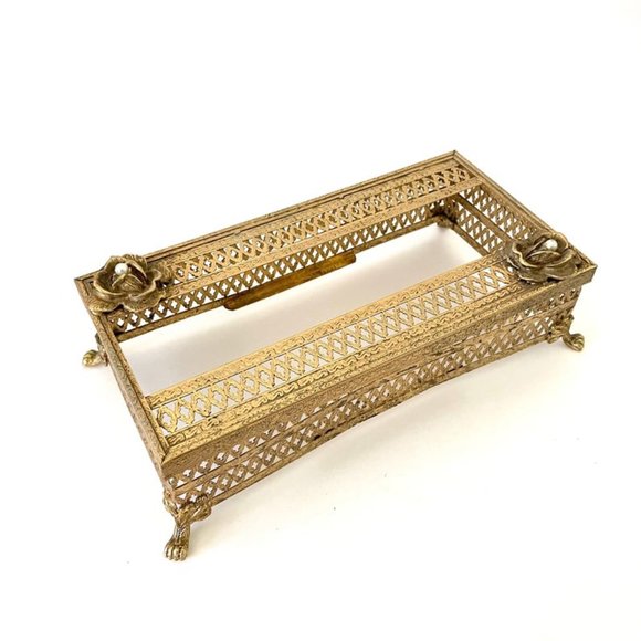 Vintage Ormolu Gold Metal Tissue Box Holder
